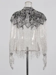 Luxe Franse stijl kralen bolero met lange zilveren franjes voor feestelijke dames