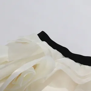 Detailansicht der exquisiten weißen Rüschenstruktur aus Organza eines französischen Rocks.