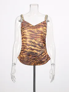 Trendiges ärmelloses Top mit Tigermuster und luxuriösen Strass-Trägern für Damen