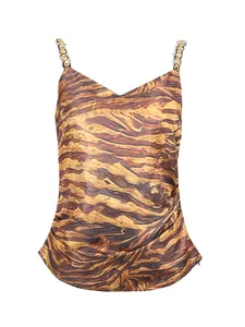Elegantes Damen-Camisole mit Tigerprint und aufwendigen Strass-verzierten Trägern