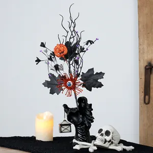 Διακοσμητικό Κλαδί Halloween Με Κολοκύθα Φύλλο Σφενδάμου Βολβό Ματιού Χρυσόσκονη Τρόμου Για Διακόσμηση Πάρτι Στο Σπίτι Γοτθικό Στολίδι