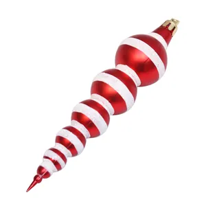 Red and white striped icicle Christmas ornament for festive tree hanging 14cm long