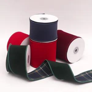 Premium Christmas velvet ribbons with double-sided plaid backing for elegant gift packaging