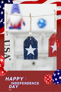 Détail des étiquettes en bois USA patriotiques avec étoiles pour le jour de l'indépendance