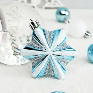 Blue and silver glittery star Christmas tree ornament for home festive decoration
