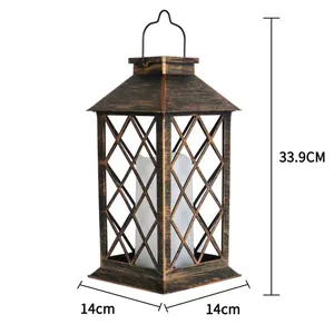 Detailed dimensions of solar garden lantern: 33.9cm height and 14cm base