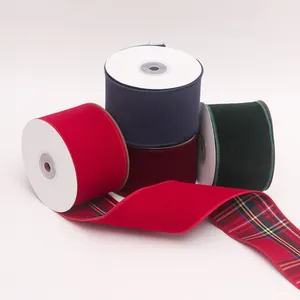 Premium velvet ribbons with plaid edges for Christmas gift wrapping and festive decor
