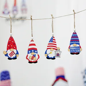 Set of 4 American Independence Day wooden gnome ornaments with patriotic flag designs