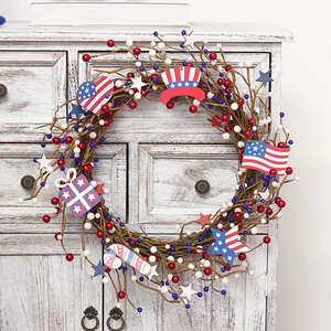 Rustic US Independence Day berry wreath featuring American flag stars and stripes decor
