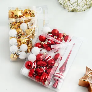 34-piece assorted red and gold Christmas tree ball ornaments in clear gift boxes