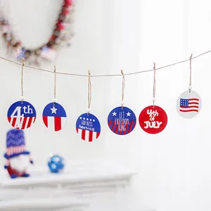 Adornos de Madera del Día de la Independencia Americana Estrella Bandera Rojo Blanco Azul Decoración Colgante para Fiesta 4 Julio