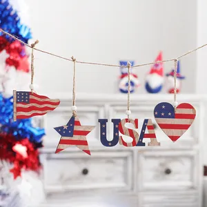 USA Independence Day wooden flag ornaments and USA letters for patriotic party wall decor