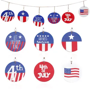 6 piezas de adornos colgantes de madera de 7 cm para el Día de la Independencia de EE. UU.