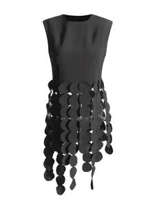 Elegant black sleeveless top for women featuring a creative round disc tassel hem