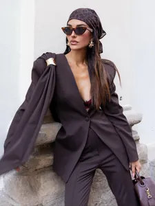 Elegant Asymmetric Streamer Blazer For Women Deep V Neck Slim Fit Suit Jacket Professional Office Top