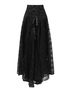 Gonna lunga gotica in pizzo jacquard nero con dettaglio stringato in vita