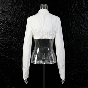 Vue arrière d'un haut court blanc à manches longues sur mannequin