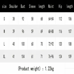 Detailed size chart for the sequined long-sleeve top and high-waist straight-leg pants set