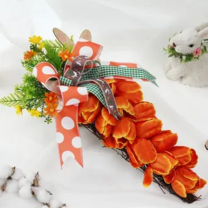 Easter decorative tulip carrot shaped artificial flower wreath wall hanging with festive ribbons