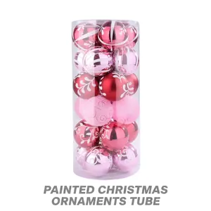 Juego de Bolas de Navidad Pintadas Adornos de Plástico con Purpurina para Árbol de Navidad Colgantes para Decoración de Fiestas en el Hogar Rosa Rojo
