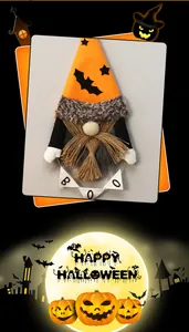 Decoración de pared gnomo de Halloween con sombrero naranja y pancarta BOO decor