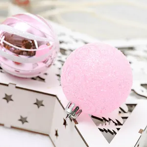 Hermoso juego de bolas de Navidad rosas con purpurina de 6 cm para decorar el árbol