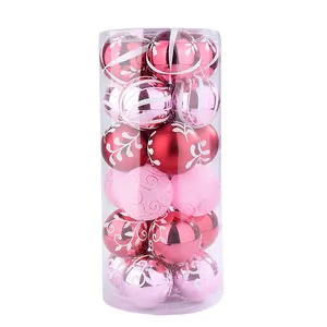 Juego de 24 piezas de bolas de Navidad pintadas de 6 cm en caja cilíndrica clara