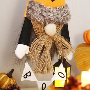 Decoración colgante de gnomo de Halloween con barba de cuerda y pancarta BOO hogar