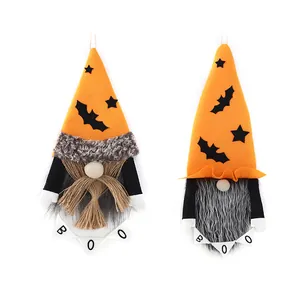 Decoraciones colgantes de gnomos de Halloween con sombreros de murciélago naranja y BOO
