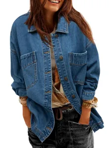 Moderne übergroße Damen-Boyfriend-Jeansjacke mit langen Ärmeln und Knopfleiste vorne