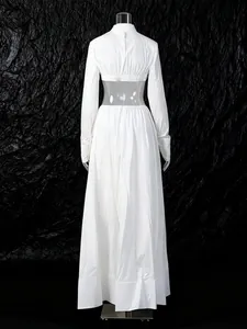 Ensemble deux pièces élégant haut court à manches longues et jupe longue plissée blanc chic