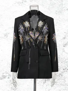 Blazer noir élégant pour femme avec broderie de paillettes feu d'artifice chic veste
