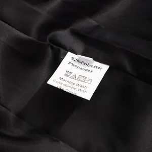 Detail shot of the garment wash tag showing 92% Polyester and 8% Spandex material.