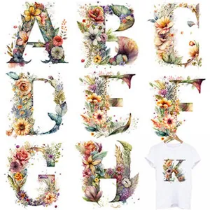 Exquisite floral alphabet heat transfer decals for DIY t-shirt and apparel decoration