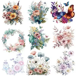 Exquisite watercolor floral and butterfly heat transfer stickers for DIY clothing decoration