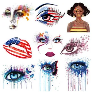 Colorful watercolor female face and eye heat transfer stickers for DIY t-shirts craft