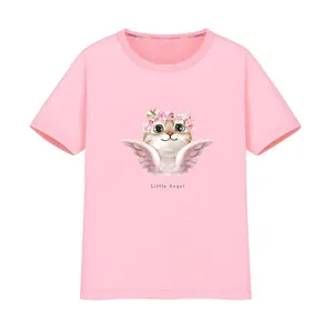Pink t-shirt featuring a cute angel cat DIY heat transfer sticker design for crafts