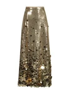 Eleganter goldener Maxirock mit Pailletten, hoher Taille und großen Scheibendetails