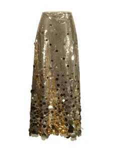Eleganter goldener Maxirock mit Pailletten und hoher Taille für glanzvolle Abendstunden