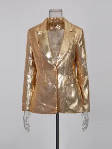 Sophisticated women's gold sequined blazer for high-end fashion and party wear