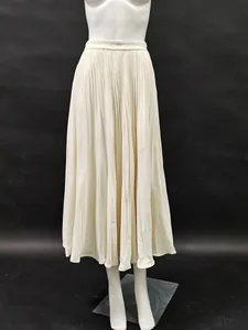 Jupe longue plissée blanche élégante de style français à taille haute pour femmes