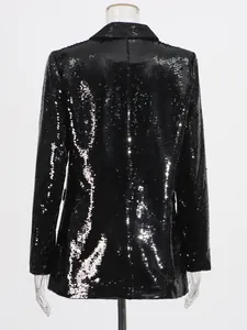 Elegant black sequin blazer for women with long sleeves and a shimmering luxury finish