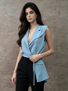 Damen Unregelmäßiger Saum Ärmellose Weste Jacke Mittellang Schnürung Weste Casual Neutral Streetwear Oberbekleidung Top