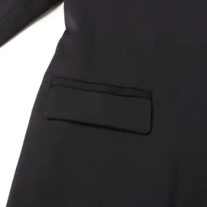 Detailaufnahme einer strukturierten Pattentasche an einem schwarzen Business-Blazerkleid