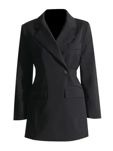 Professionelles schwarzes Langarm-Blazerkleid mit schickem, tailliertem Design