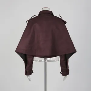 Back view of elegant burgundy French style irregular jacket with lapel