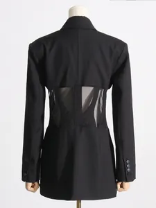 Eleganter schwarzer Damenblazer mit sexy Mesh-Einsatz an der Taille im Korsett-Stil