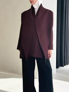Women's High-End Silhouette Polyester Blazer Jacket With Asymmetric Shawl Streamer One-Button Autumn Fashion Top