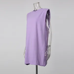 Minimalist purple round neck sleeveless loose casual t-shirt dress for women summer
