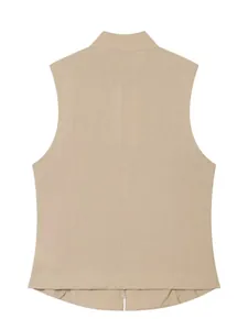 Vue arrière d'un gilet sans manches beige classique doté d'un col montant sophistiqué